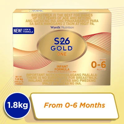 Wyeth® S-26 GOLD® ONE Infant Formula for 0-6 Months, Bag in Box, 1.8kg x 1