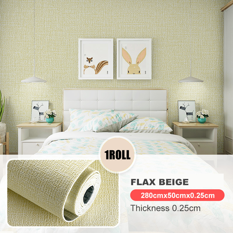 🔥Hot Sale🔥3D Self Adhesive Linen Wallpaper Rolls Foam Waterproof Wall