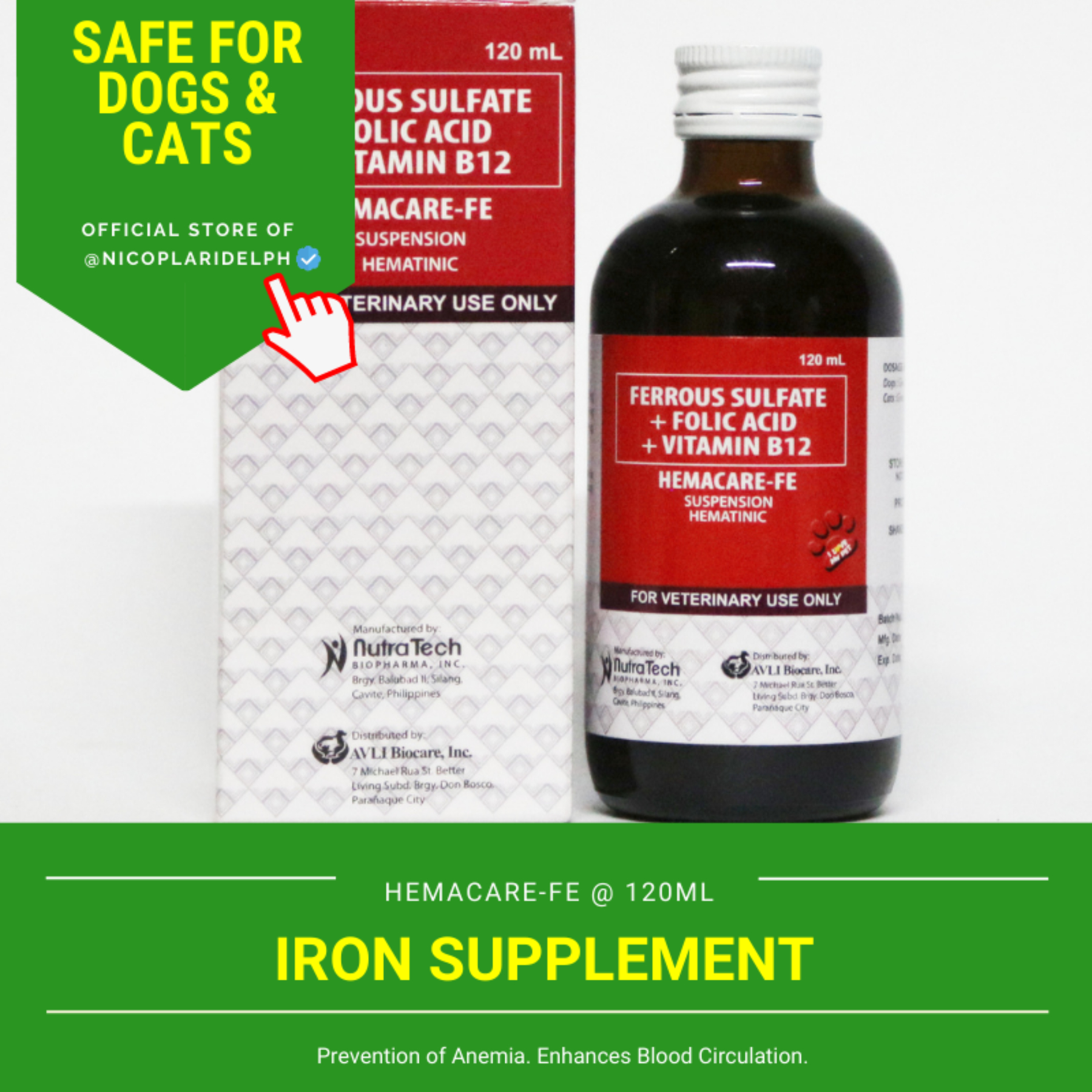 Hemacare FE with Ferrous Sulfate, Folic Acid and Vitamin B12 for Anemia