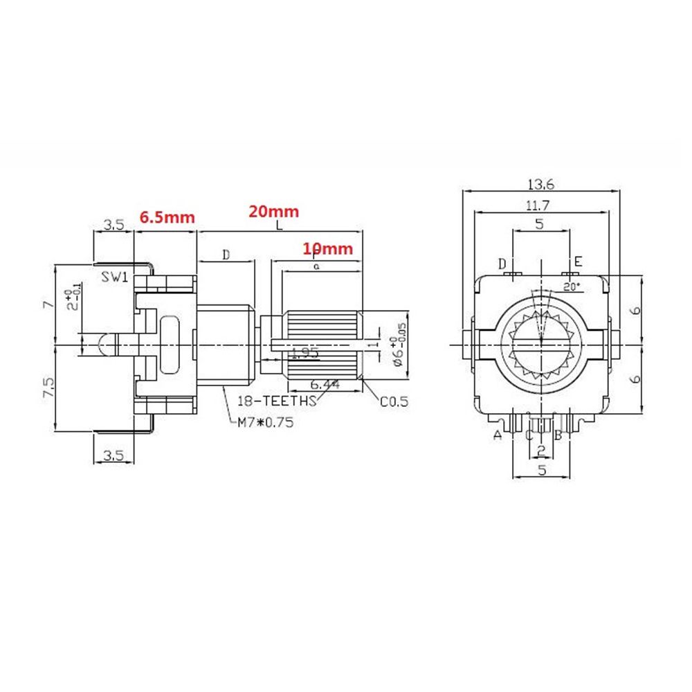 TDPTI76V8 5PCS 5V/10mA 5Pin 20ตำแหน่งพร้อมปุ่มกด Digital Potentiometer