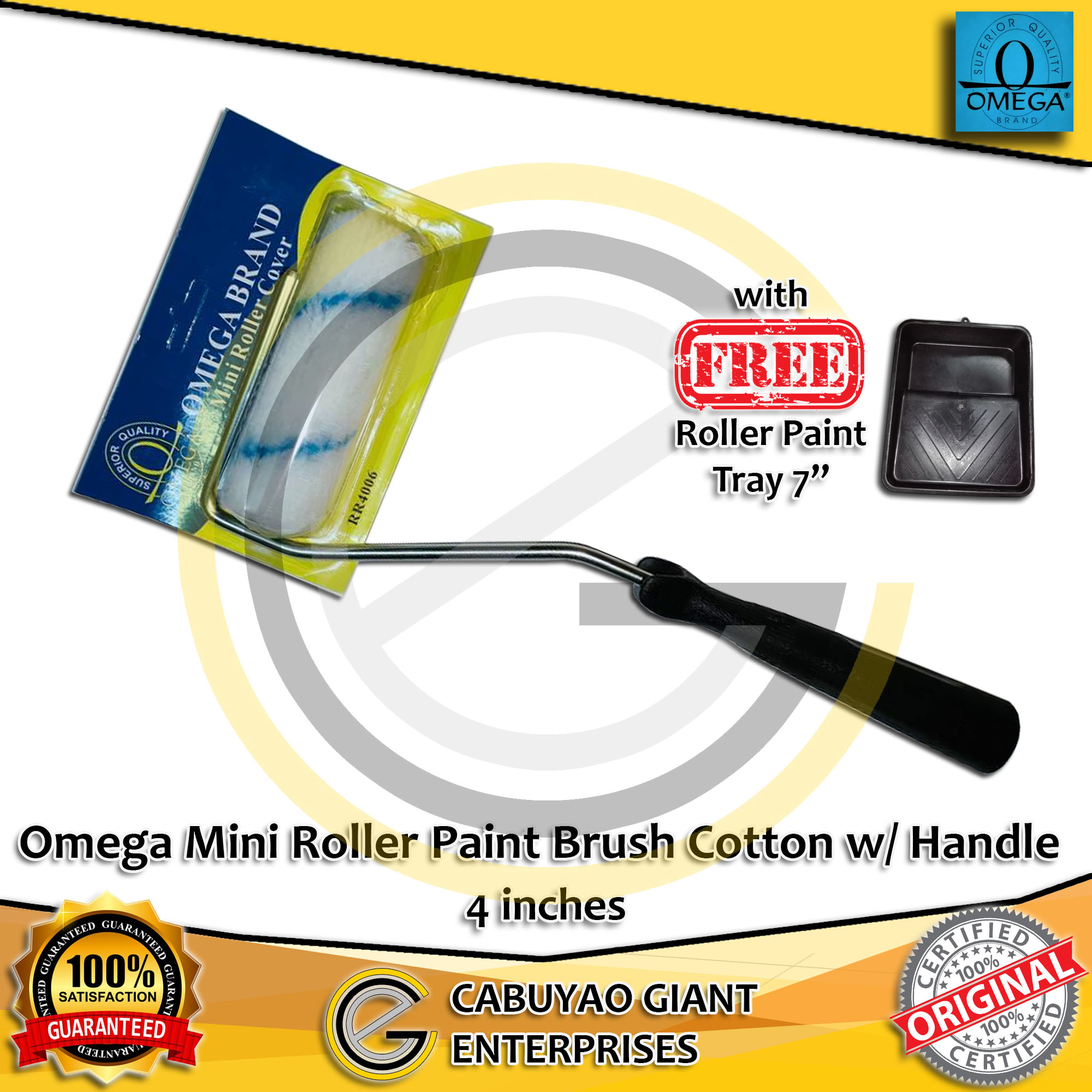 Omega Mini Roller Paint Brush 4 inches with free paint tray 7 inches