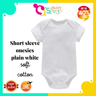 Cravy smurfs Short-sleeved soft cotton Bodysuit Romper Newborn Clothes Onesies Plain White
