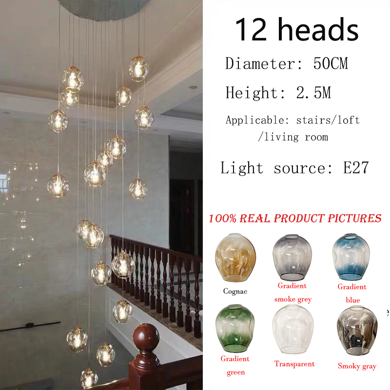 Nordic staircase LED chandelier glass ball long chandelier modern minimalist creative duplex