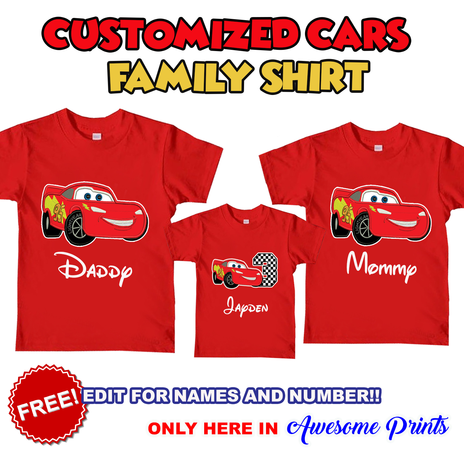 Cars Family Shirt #3 Red Shirt (3 