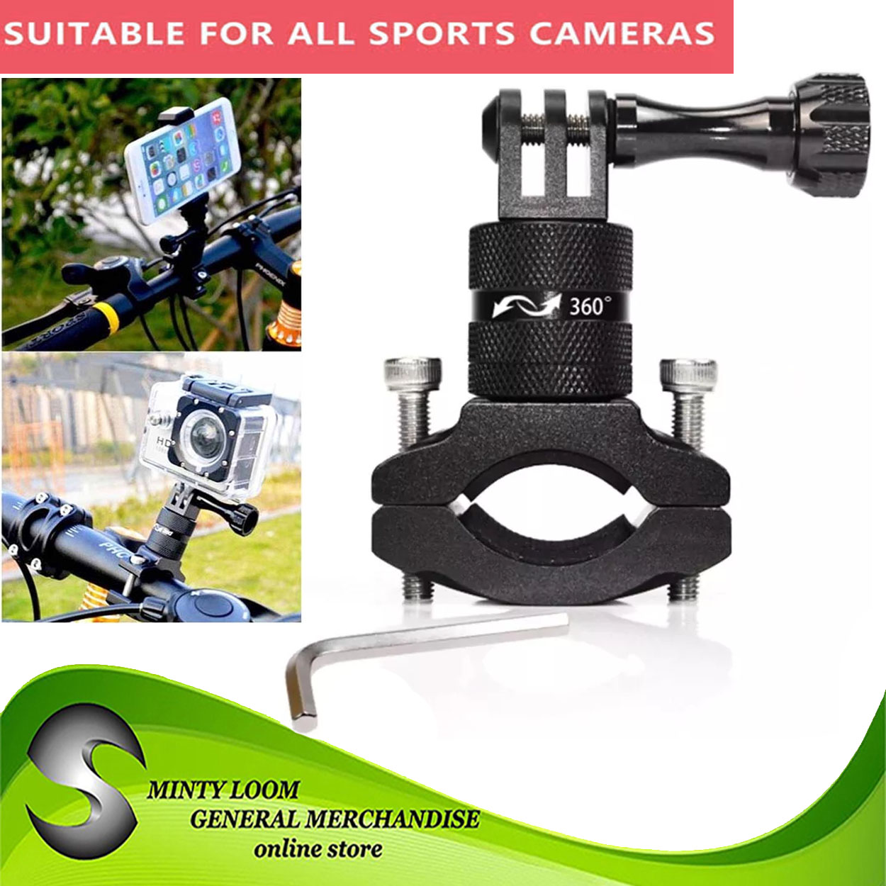 Sport Action Camera Holder Bike Bicycle Stand Holder Cam Mount 360
