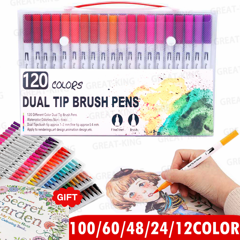 Great-King Watercolor Brush Marker Pen,100/60/48/24/12 Colors
