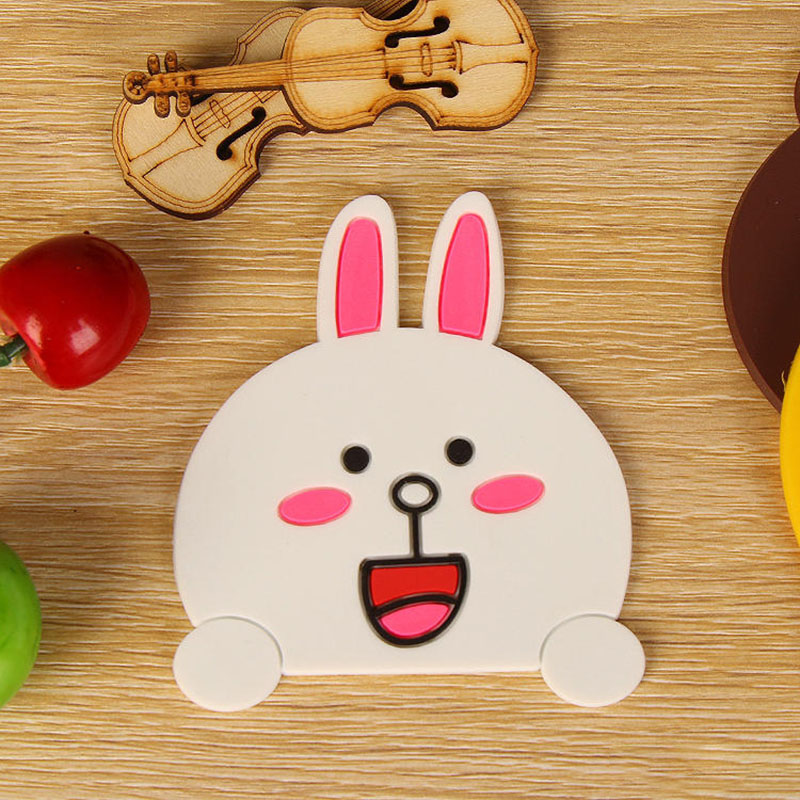 Coffee Tea Cup Placemat Silicone Material Cartoon Circle Shape with Thermal Insulation