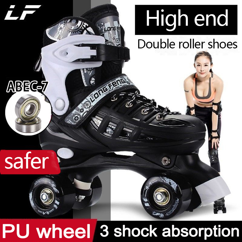 Adult Roller Skates Double Row Cowhide Fabric Roller Blades PU Wheels