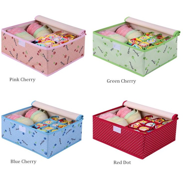 2 in 1 Cloth Bra Underwear Storage Box with Cover Combo Grid