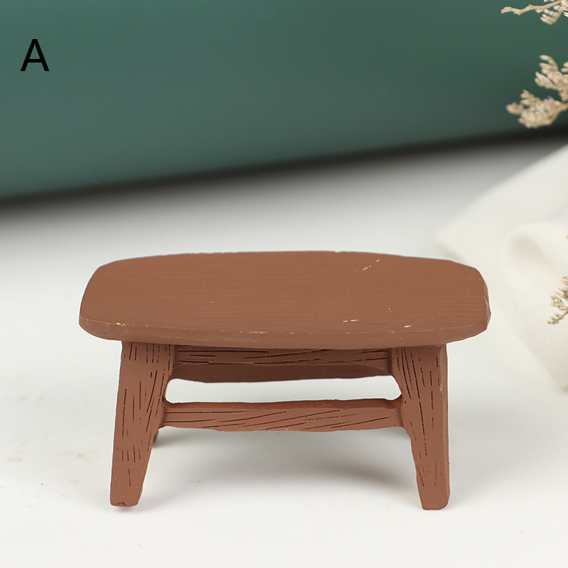 เฟอร์นิเจอร์ไม้ Miniature โต๊ะกาแฟทรงกลมสตูลผ้าสิ่งทอของเล่นจิ๋ว