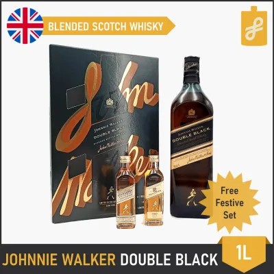 Johnnie Walker Festive Edition: Double Black Label Whisky 1L with Free 18 Year Old and Gold Label 50mL Miniatures