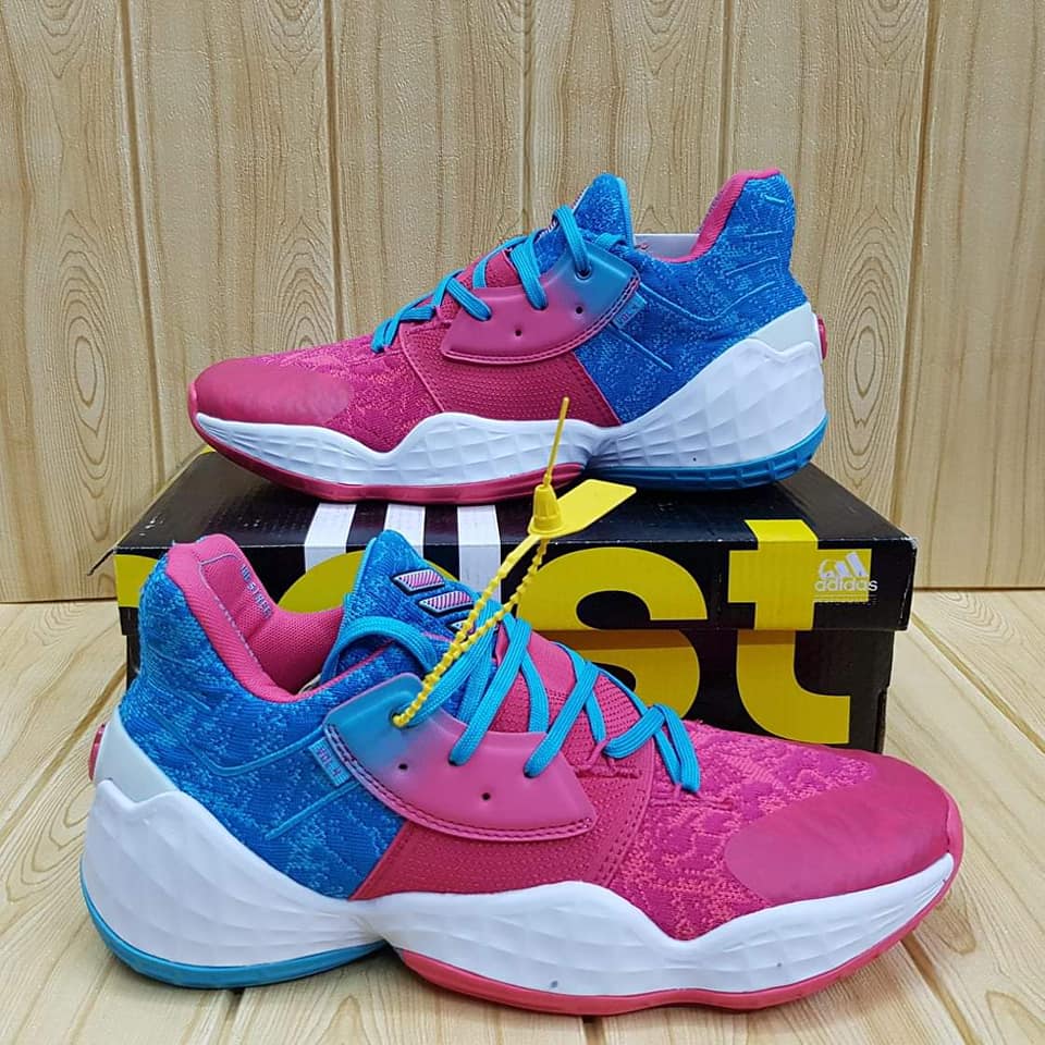 pink and blue basketball shoes