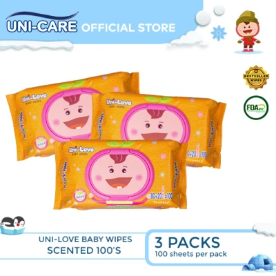 UniLove Powder Scent Baby Wipes 100's Pack of 3