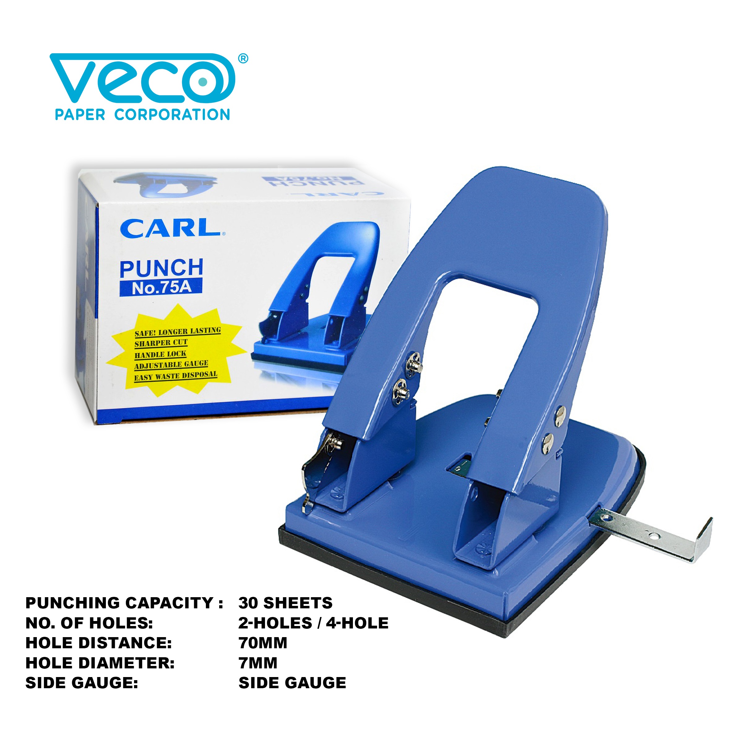Carl Puncher 75A 2 holes 30 sheets capacity 7cm hole size (Available