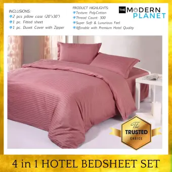 Tmp 4in1 Hotel Quality Bed Sheet Set Plain Color Cotton Luxury