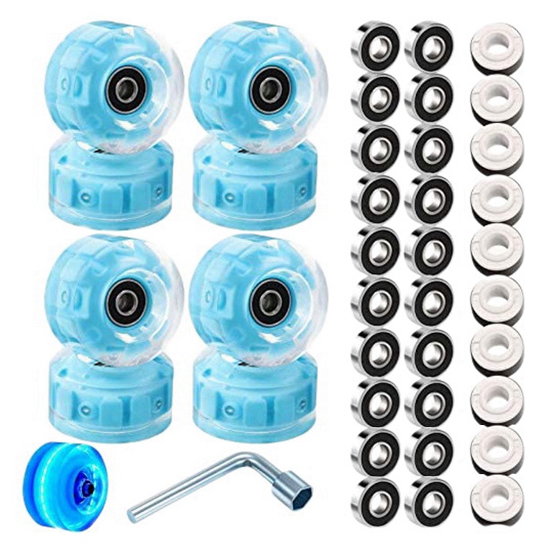 8 Piece Roller Skate Wheels Luminous Light Up with Bearings,Suitable for 32mm x 58mm Double Row Skates and Skateboards