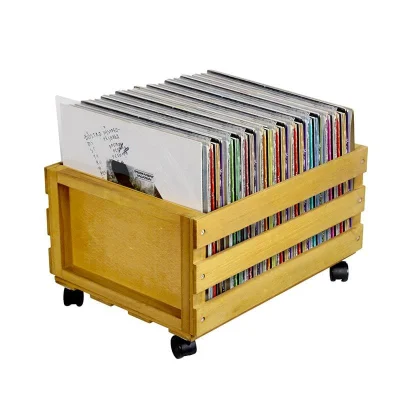 Vinyl Record Wooden Storage Crate with Wheels