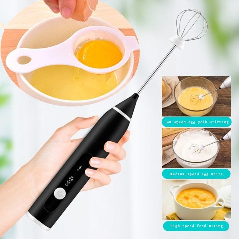 3Speed Electric Milk Frother USB Rechargeable Handheld Foam Maker with