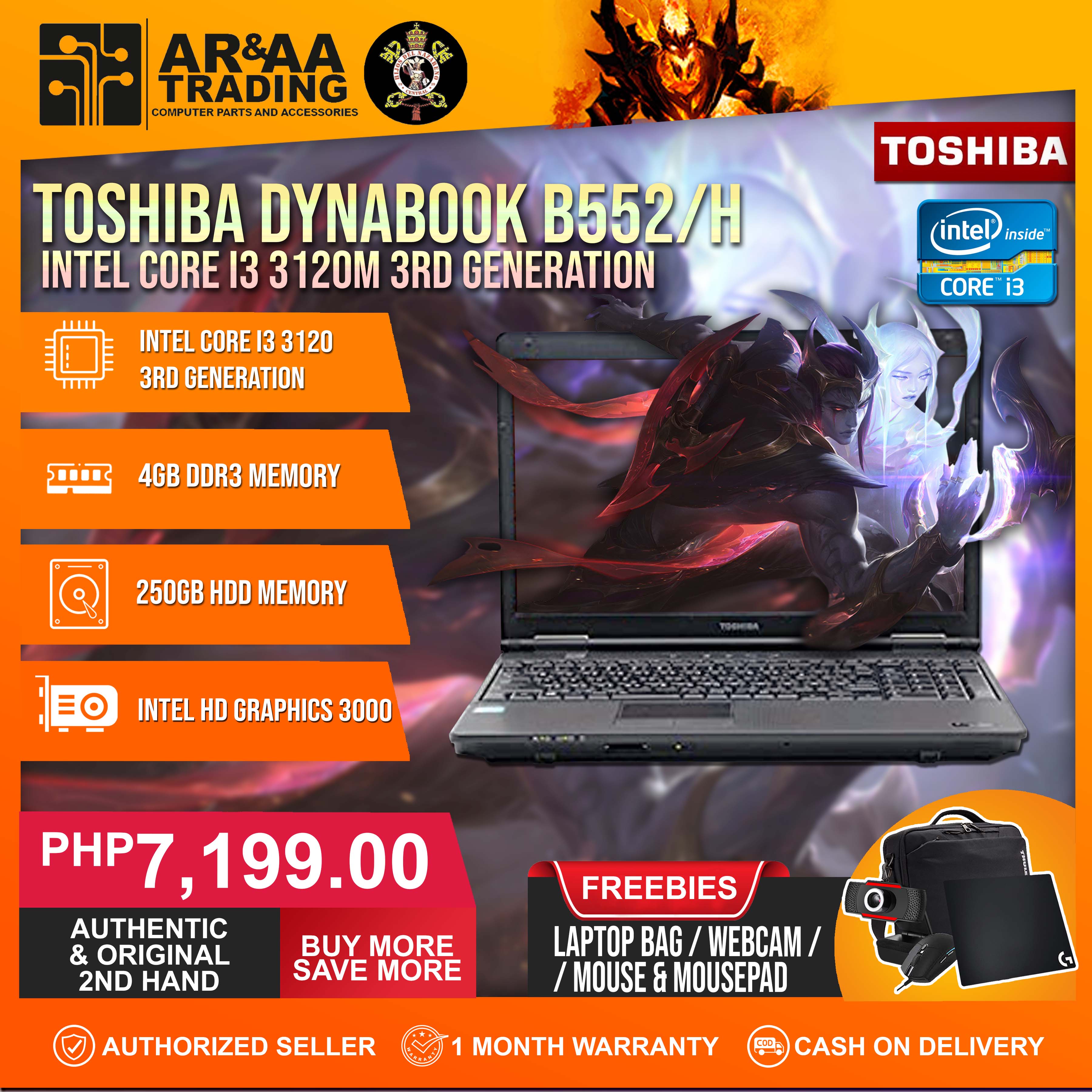 💻 Laptop Toshiba Dynabook B552/H Intel Core i3 3120M 3rd Gen 4GB ...