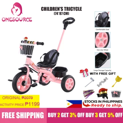 COD ONESOURCE Children's Tricycle Three Wheel Bike for Kids Baby Carrier Car for Girl Boy Color:Pink/Blue FOR SALES
