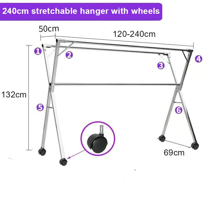 Towel Rack Pagpapatayo ng rack Rack Pagpapatayo ng lubid 2.4m Stainless