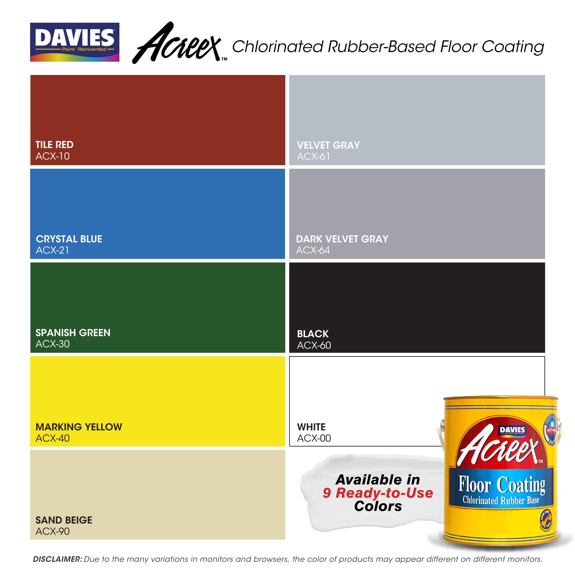 Davies Acreex Rubberized Floor Paint Liter or Liters Floor