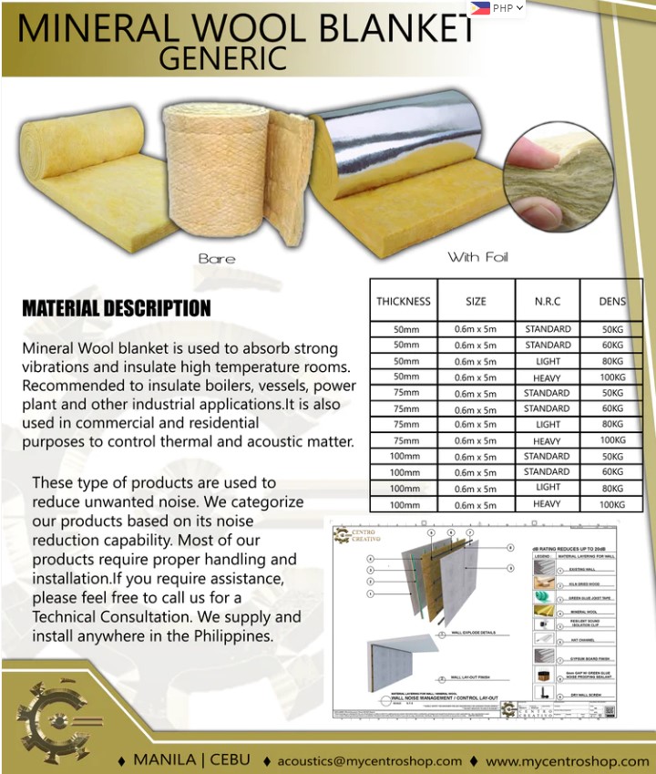 MINERAL WOOL BLANKET BARE 0.6m x 5m This product is used for Noise