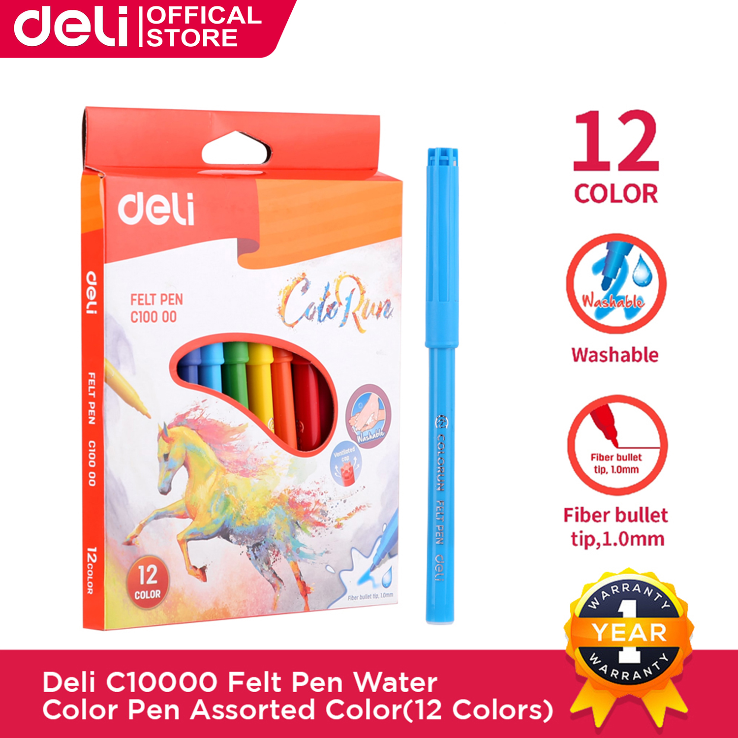 Deli 24 Colors Drawing Watercolor Pen Quality Felt Pen Children