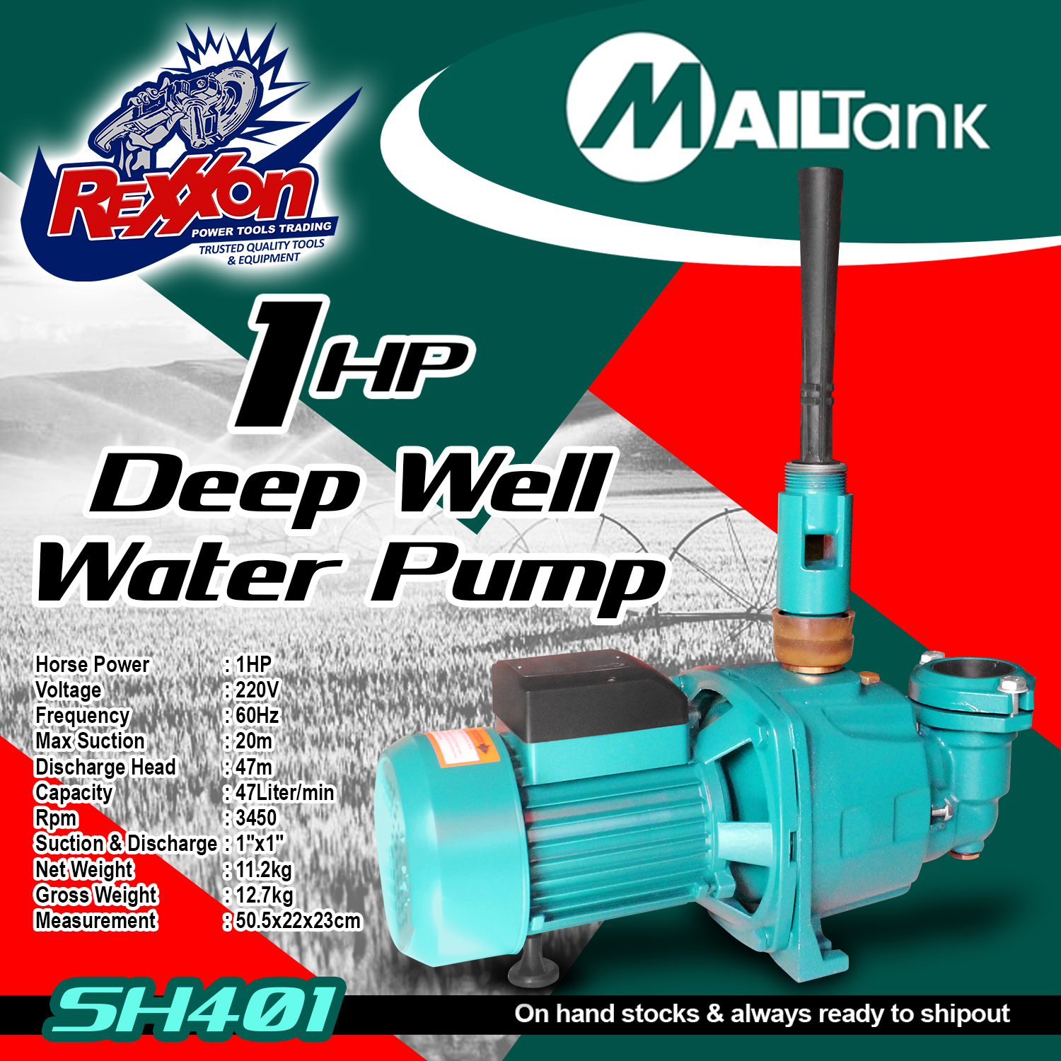 MAILTANK 1HP Deep Well Water Pump / Injection Pump DP255 SH401 Rexxon ...