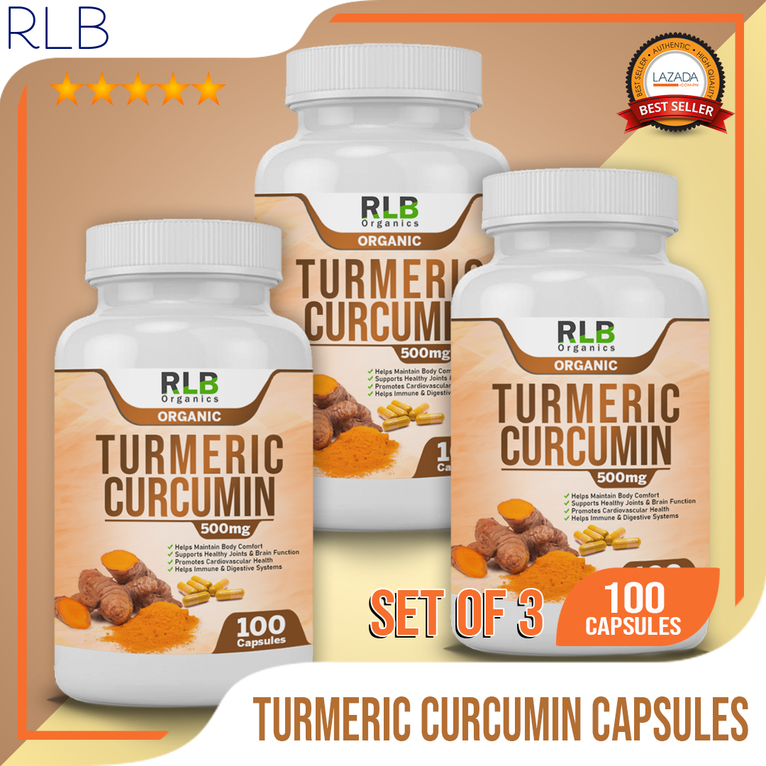 Set of 3 Organic Pure Natural Turmeric Capsules (100 Capsules) Anti