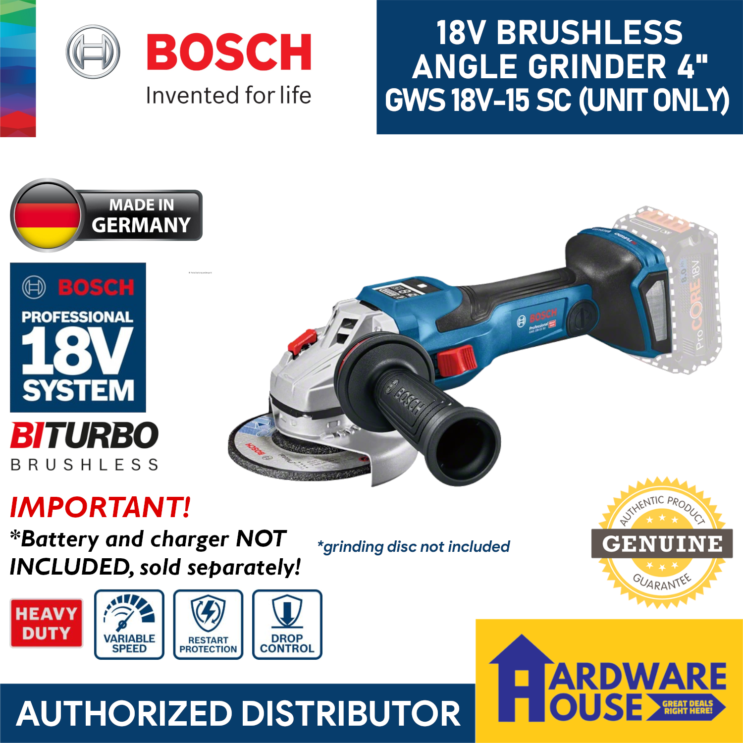 Original Bosch Biturbo Brushless Angle Grinder Variable Speed Gws V Sc Biturbo Cordless