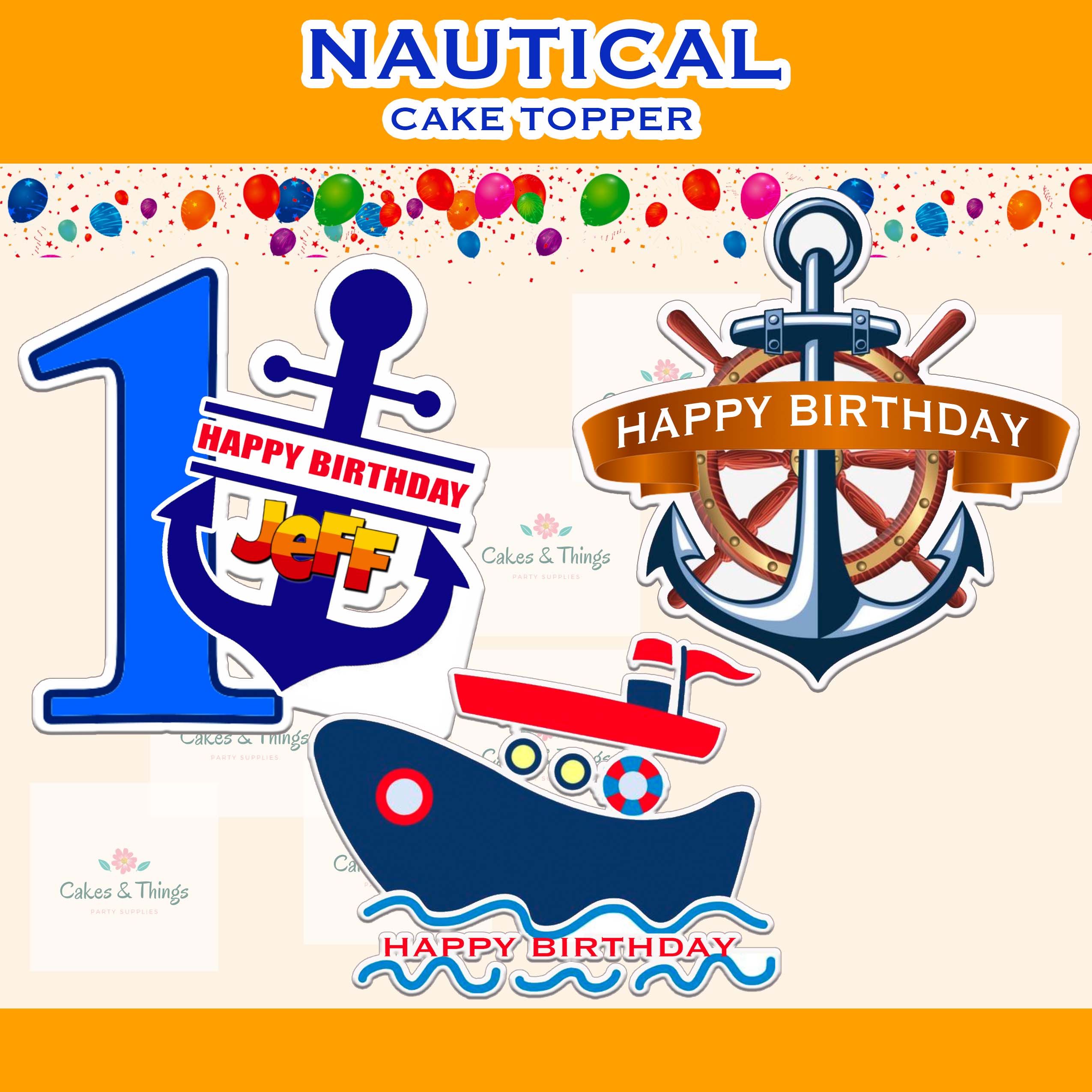 Nautical Theme Cake Topper Cupcake Topper Banner Party Decoration