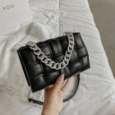 Small Leather Weave Shoulder Bags for Women Luxury Chain Messenger Bag Square Lady Tote Crossbody Bags Simple Flap Handbags