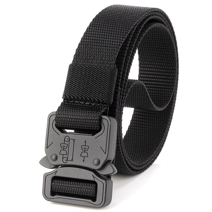 Dây nịt vải dù dây nylon co dãn canvas tactical belt mặt nịt sơn đen dài 110-125cm rộng 2.5cm