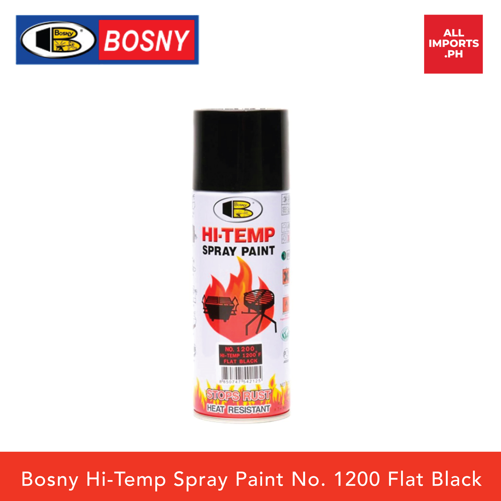 Bosny Flat Black HiTemp Spray Paint 1200F No. 1200 Flat Black