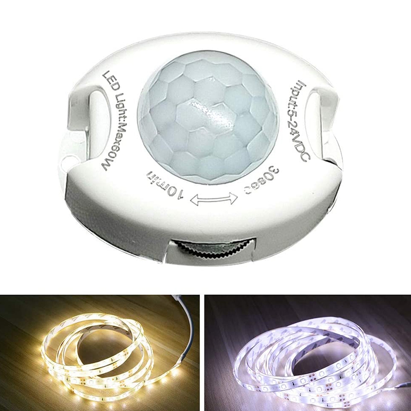PIR Infrared Motion Sensor Detector DC5-24V Auto on Off Timer Switch Home LED Light Body PIR Motion Sensor Lamp(White)