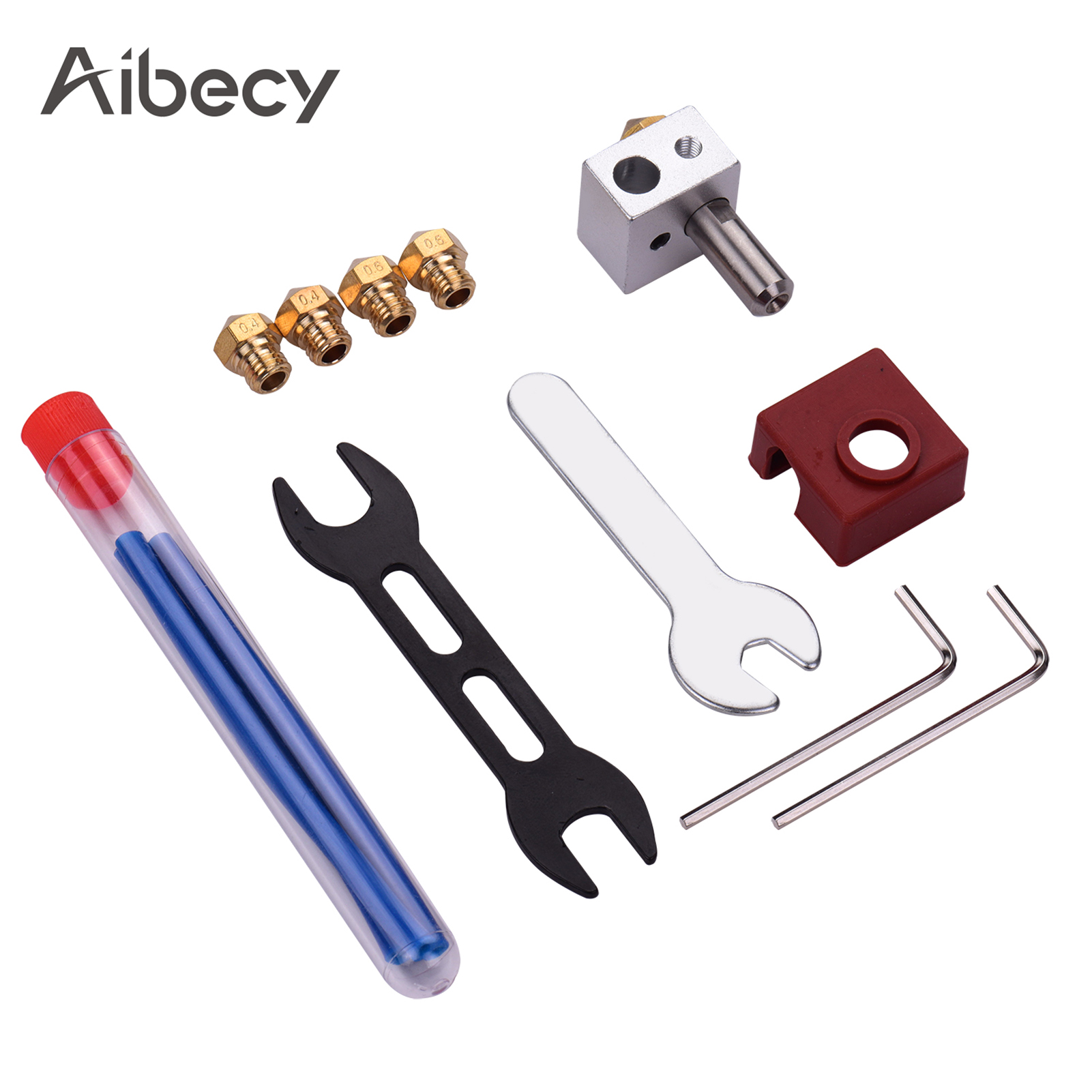 Aibecy MK10 Hotend Kit Extruder Set With Heat Block Brass Nozzle Throat ...