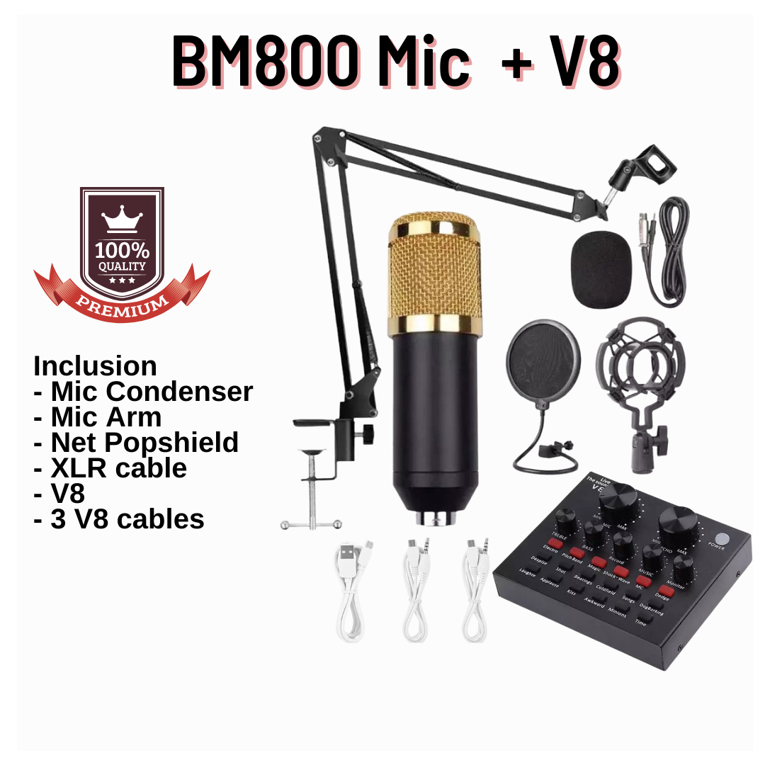 Condenser Microphone Bundle, BM-800 Mic Kit with Live Sound Card, Mic  Condenser Set | Microphone Set for Livestreaming, Studio Recording,  Broadcasting, Online Class Meeting and Vlogging (Gold) | Lazada PH