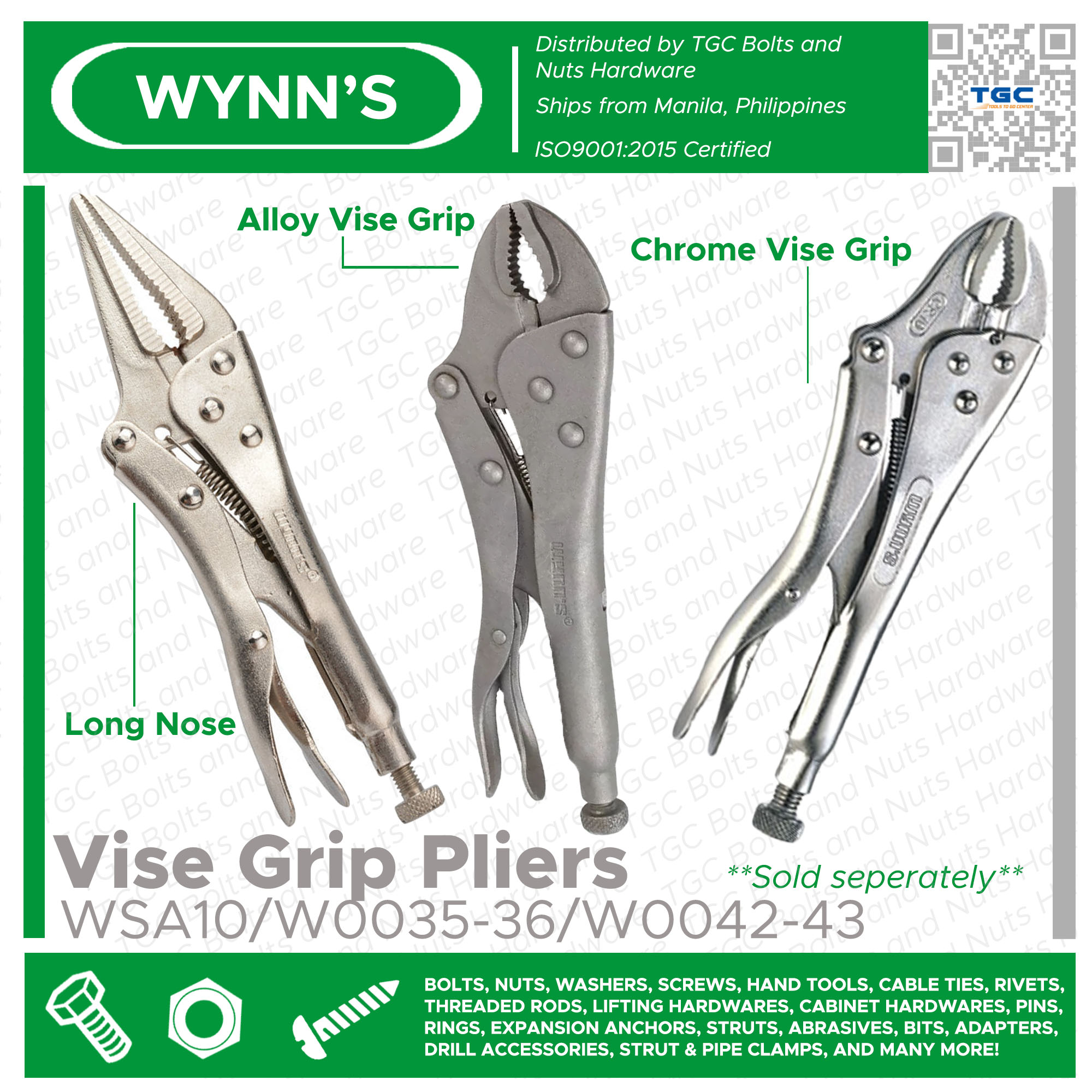 Wynns 7" 9" Long Noze Vise Grip Pliers 7" 10" Universal Vise Grip