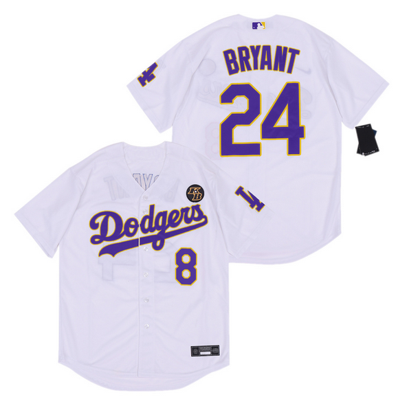 Mens Los Angeles Dodgers 8-24 Kobe Bryant Baseball Jersey White purple