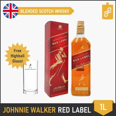 Johnnie Walker Red Label Whisky 1L with Free Highball Glass