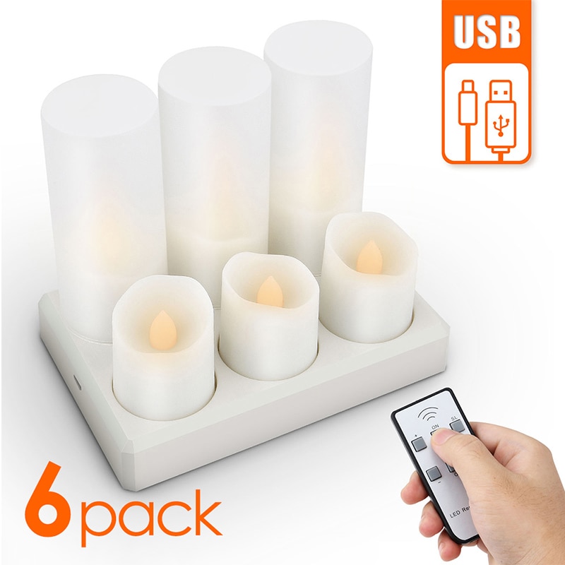 USB Rechargeable Led Candles Flashing Flameless Tealight With Timer
