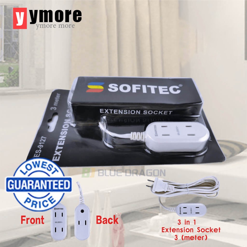 Ymore Socket Extension Cord Extension socket 3 meters 3 in 1 portable