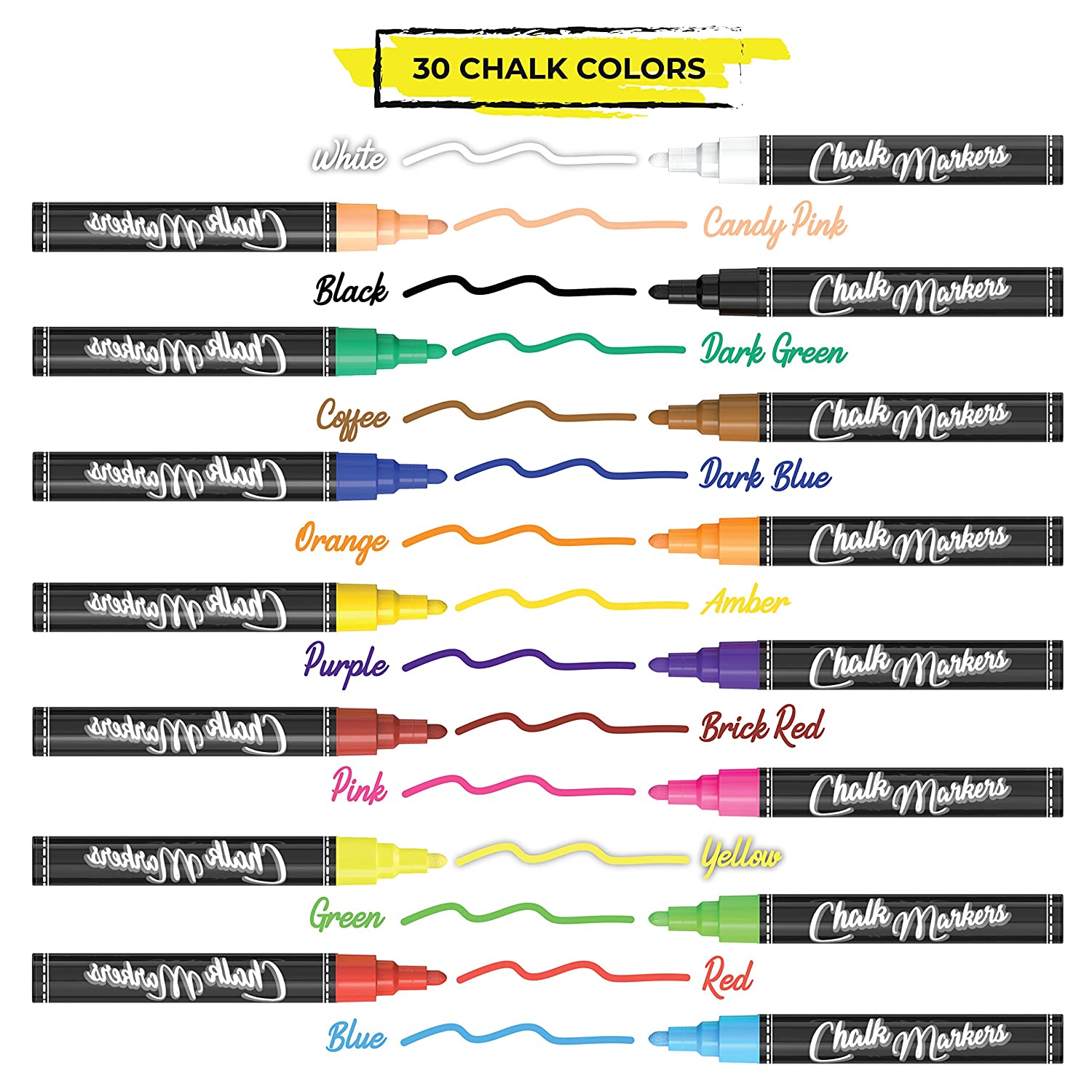 Chalkola Chalk Markers - Pack of 40 (Neon, Classic & Metallic) Chalk Pens - for