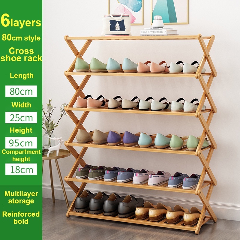 Wooden Shoe Racks 6 Layer Bamboo Shoes Rack Organizer 40/60/70/80/100CM