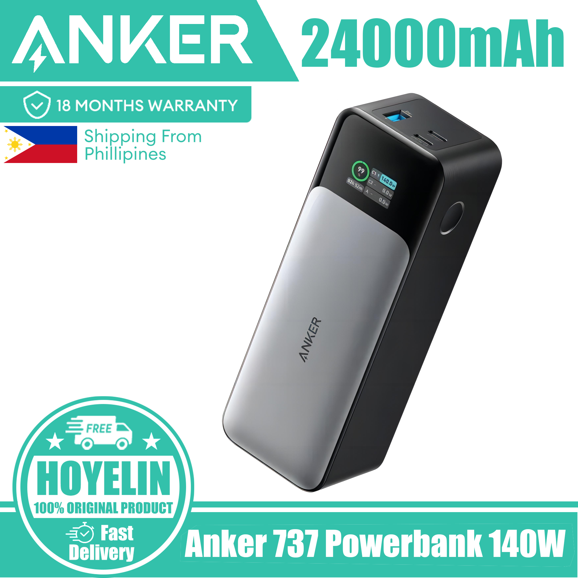 Anker 737 Power Bank 24000mAh 140W Powerbank 3-Port Portable