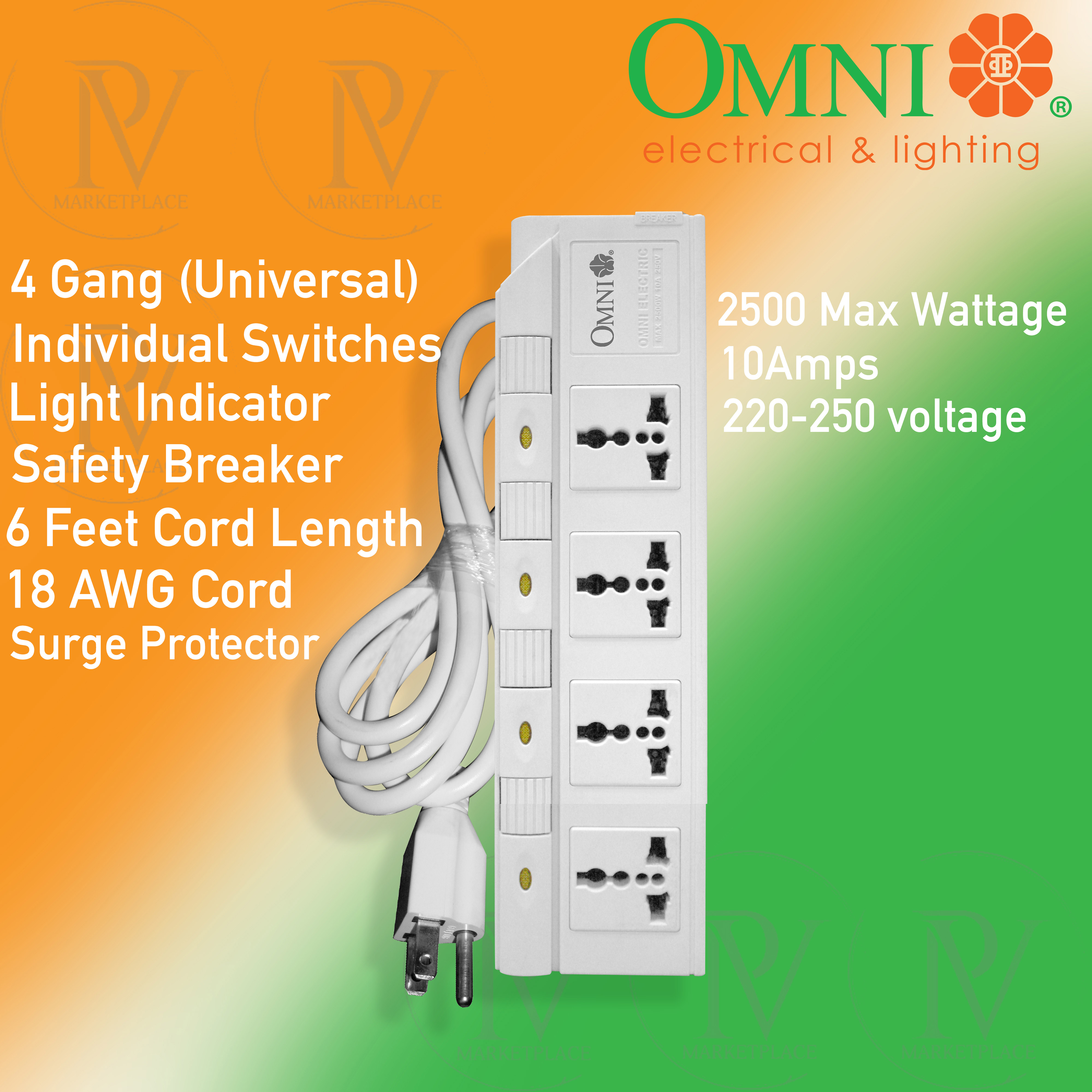 OMNI Extension Cord, Power Strip, 4 gang, 5 gang, 6 gang, Individual