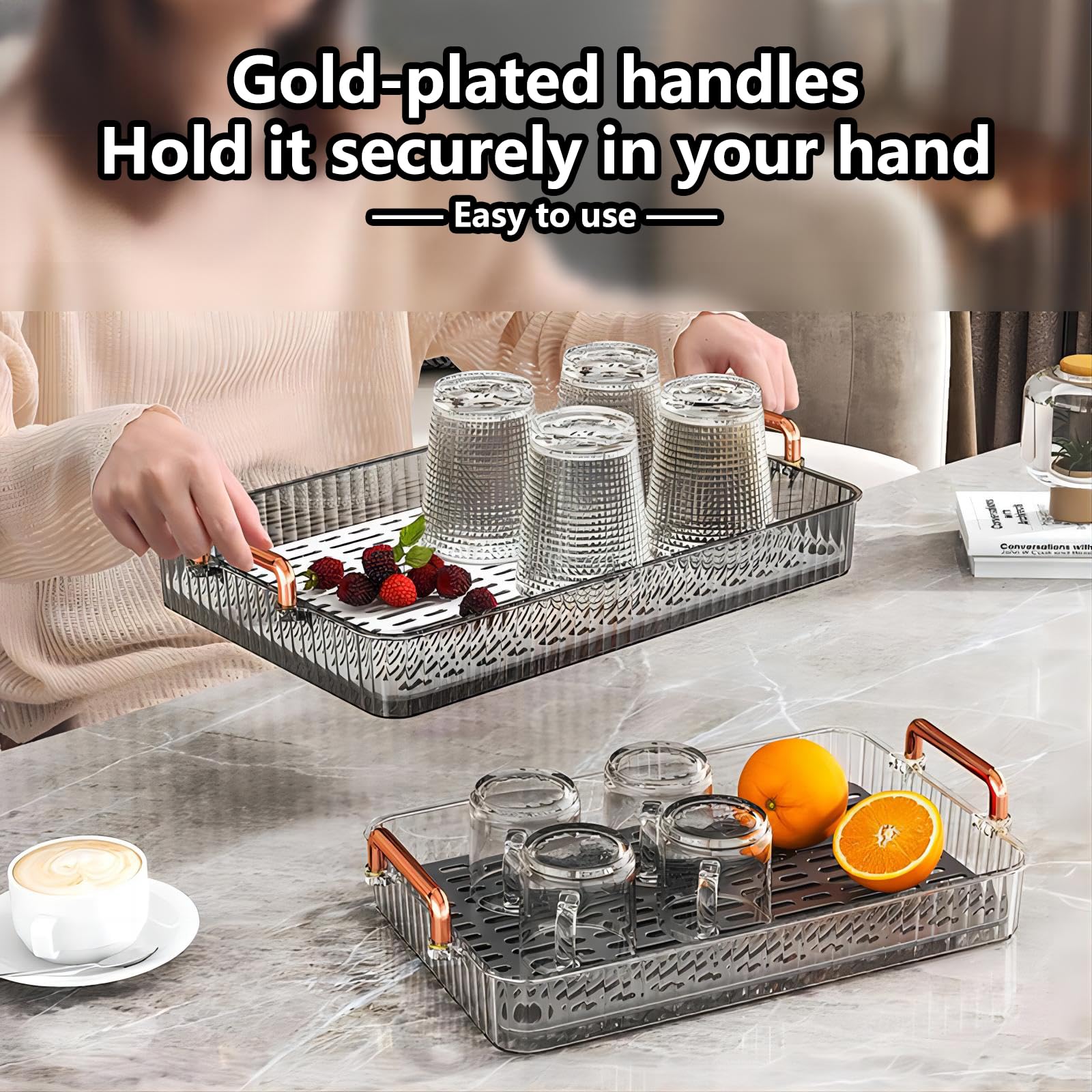 FANTASY Acrylic Serving Tray with Handle Plastic Food Serving