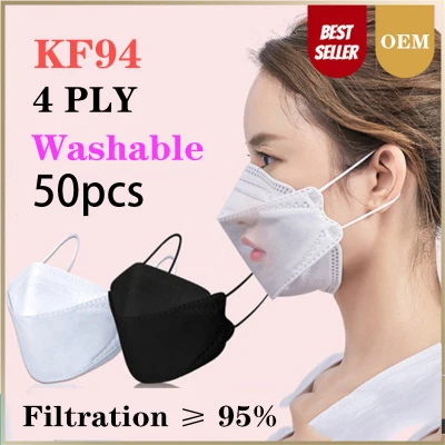 50pcs Kf94 Face Mask 4 Layer kn95mask Non-woven Protection Filter 3d Anti Dust Anti Fog And Smoke Black Washable Clothmade In Korea Kf94 Face Mask With Design Kf94 Mask Original 50 Pcs Single Facial Colorful