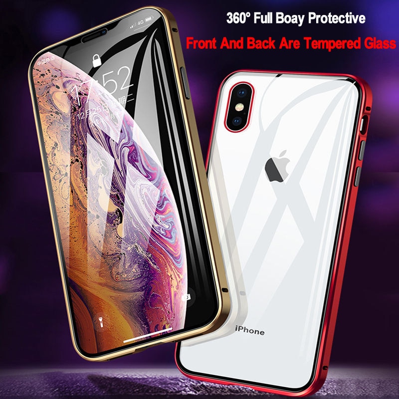 HOCE Ốp Điện Thoại Kính Hai Mặt Hút Từ Tính 360 Cho iPhone 14 13 12 11 Pro XS Max XR Ốp Kim Loại Cho iPhone 7 8 6S Plus SE Ốp Nam Châm